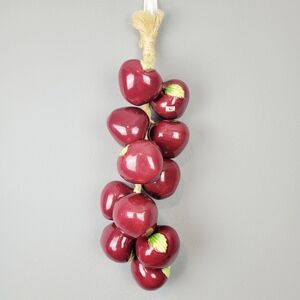 Vintage Ceramic Red Apples Fruit on Braided Jute Rope~22" Long~3.25" Diameter